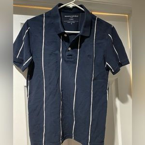 Banana Republic Pique Polo Navy Blue White Stripes Size Small
